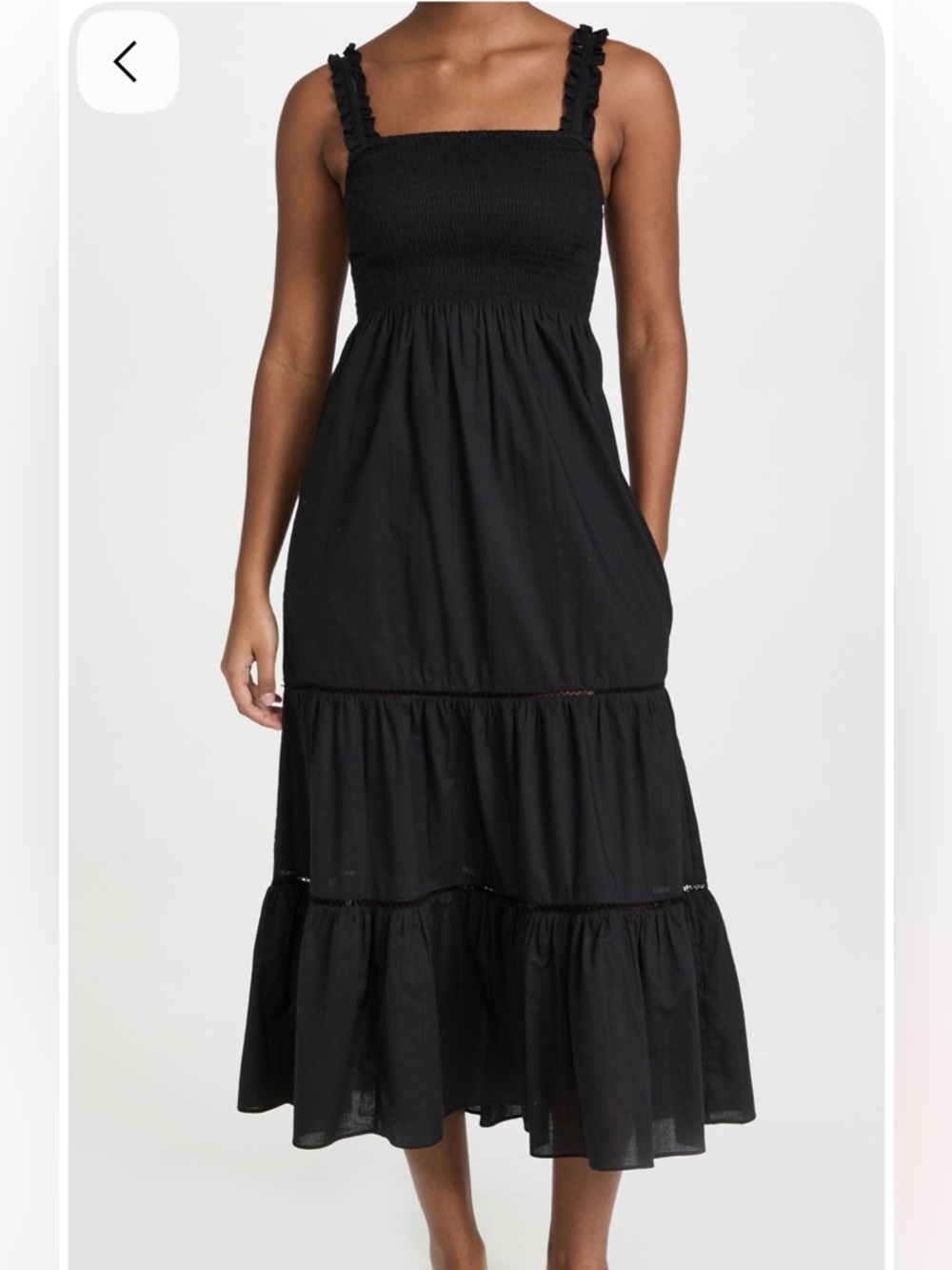 O.P.T Black Smocked Tiered Midi Dress - 100% cotton